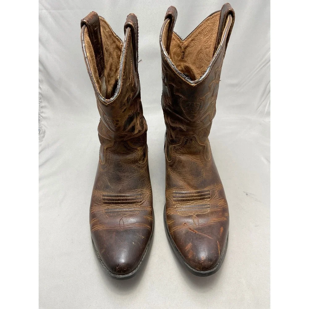 Ariat Heritage Western Boots Kids Size 3 Brown Leather Round Toe Cowboy Good